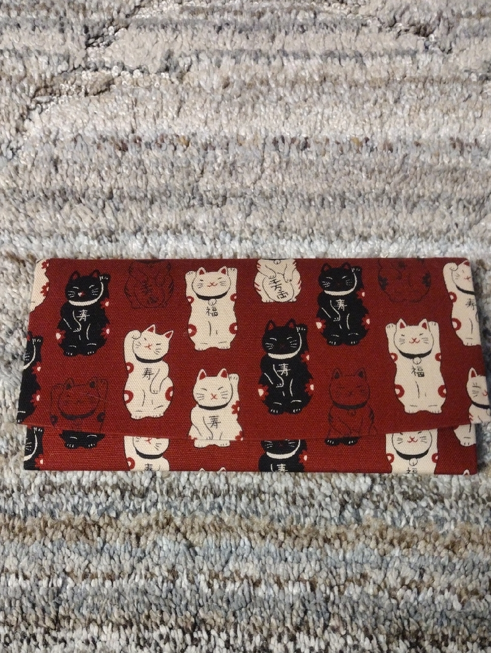 Maneki Neko Cat Print Fabric Wallet Clutch - Red